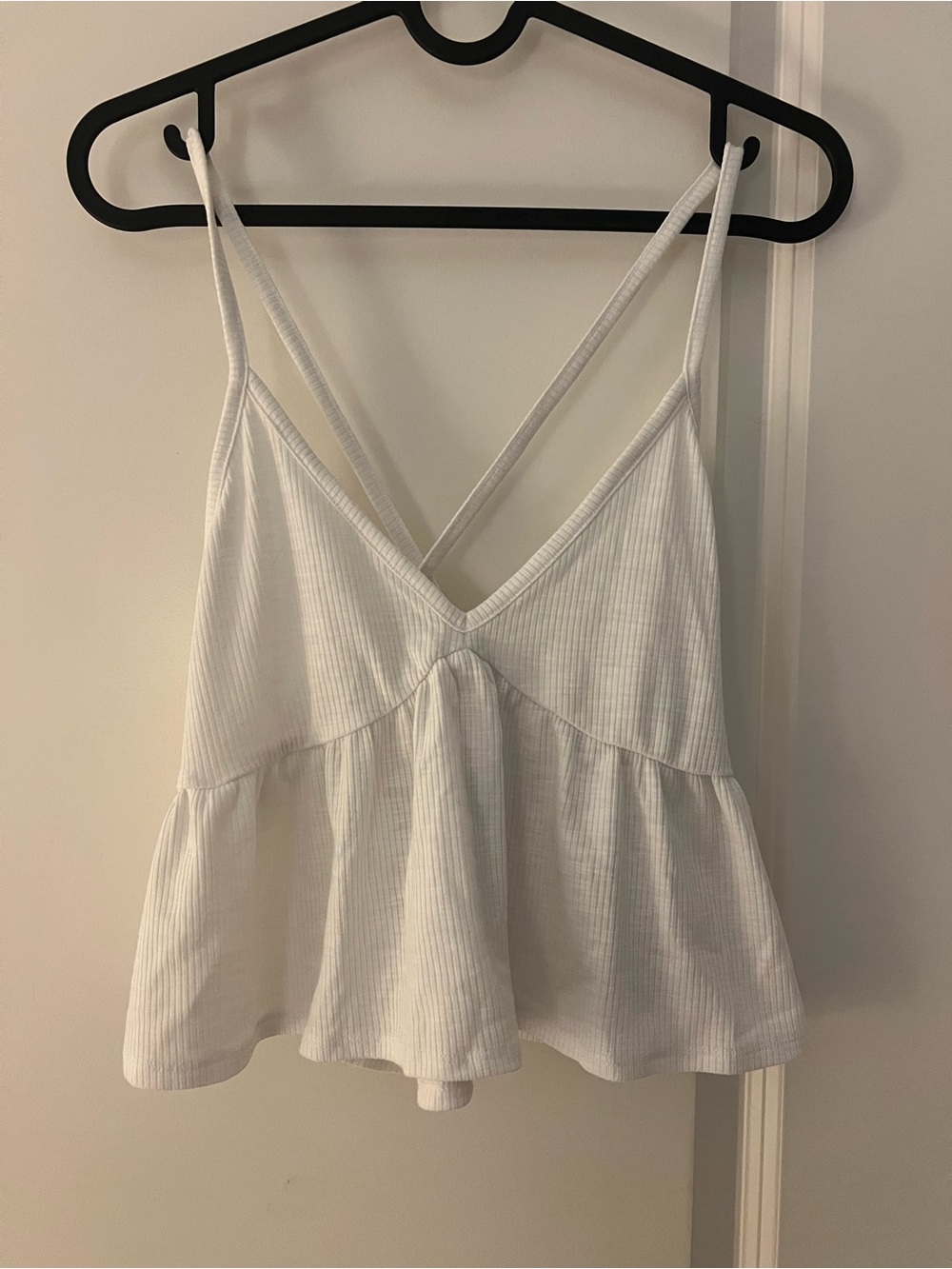 Garage White Ribbed V-Neck Peplum Cami